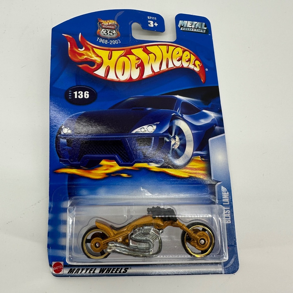 Hot Wheels Highway 35 Blast Lane Gold Motorcycle 2003 Anniversary 136 57111